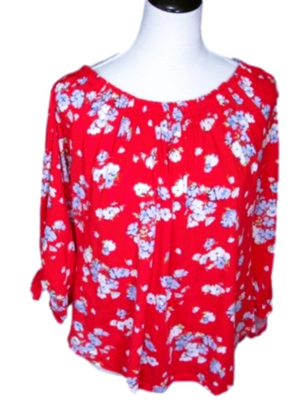 LAUREN Ralph Lauren Red Floral Print Cutout Tie Sleeve Size XL